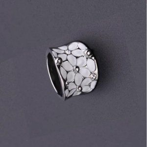 White Enamel Flower Ring